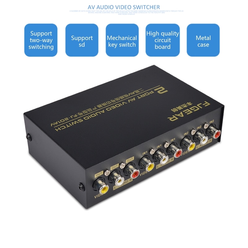 2 Port Av Rca Switch 2 In 1 Out Composiet Video L/R Switcher Selector Box Voor Dvd-speler snes N64 PS2/3 Game Consoles