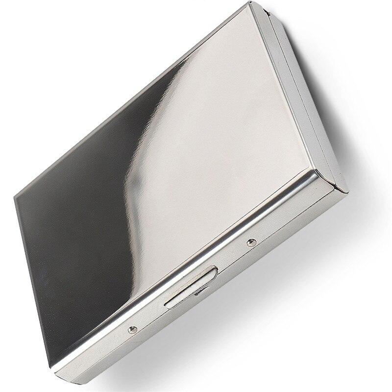 Stainless Steel Card Box Credit ID Card Business Bag Storage Metal Clip Solid Color Business: Shine Silver
