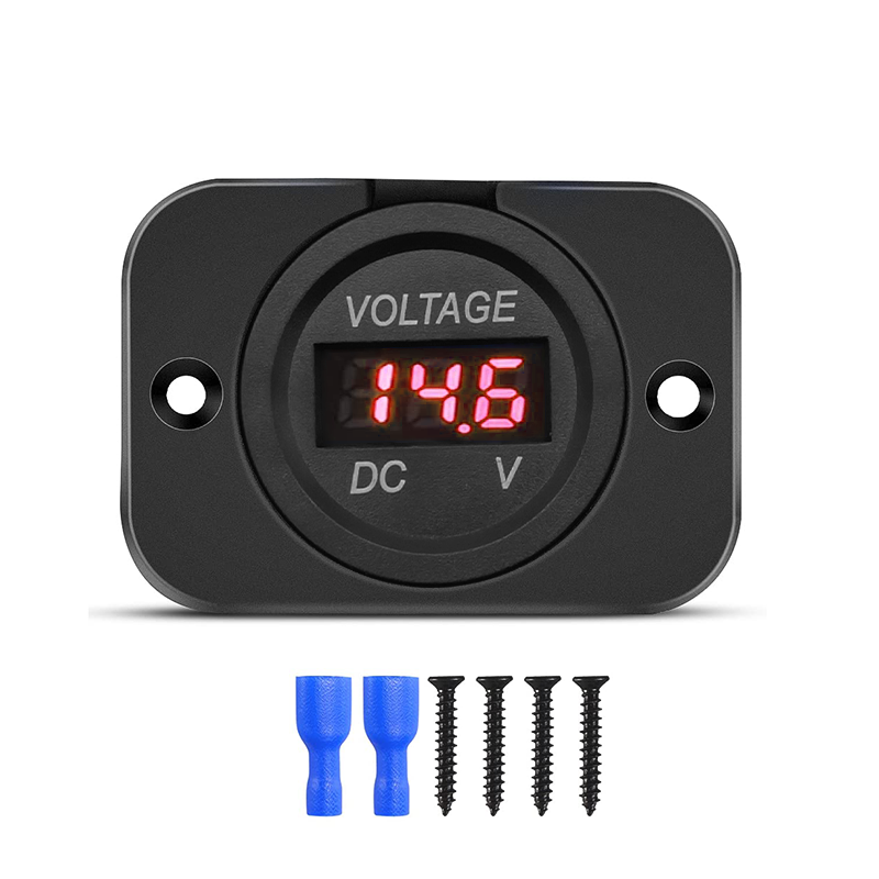 Digitaler Spannungsmesser, DC 12–24 V, wasserdicht, rundes Auto-Voltmeter mit LED-Digitalanzeigefeld für Auto, Motorrad, Stiefel, Wohnmobil: Lavendel