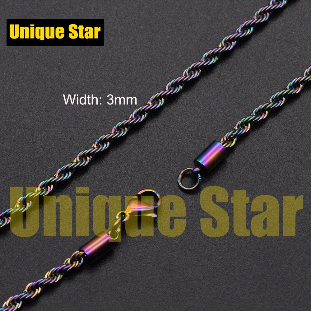 3pcs/lot Steel Rainbow Plated Basic Necklace Chain 100% Stainless Steel Foxtail Figaro Rope Hip Hop Necklaces Chains