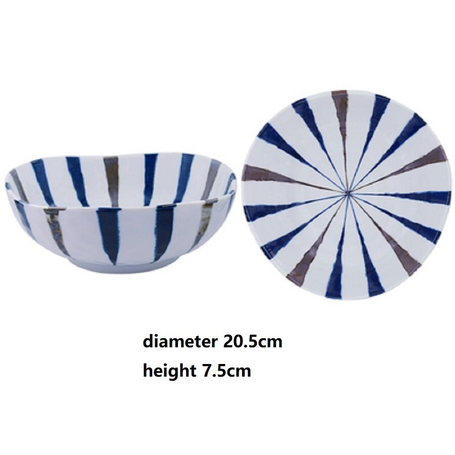1 Pc Japanse Schotel Plaat Keramische Onderglazuur Retro Creatieve Lijnen Eenvoudige Exquise Huishouden Gemaakt In Japan: Diameter 20.5cm