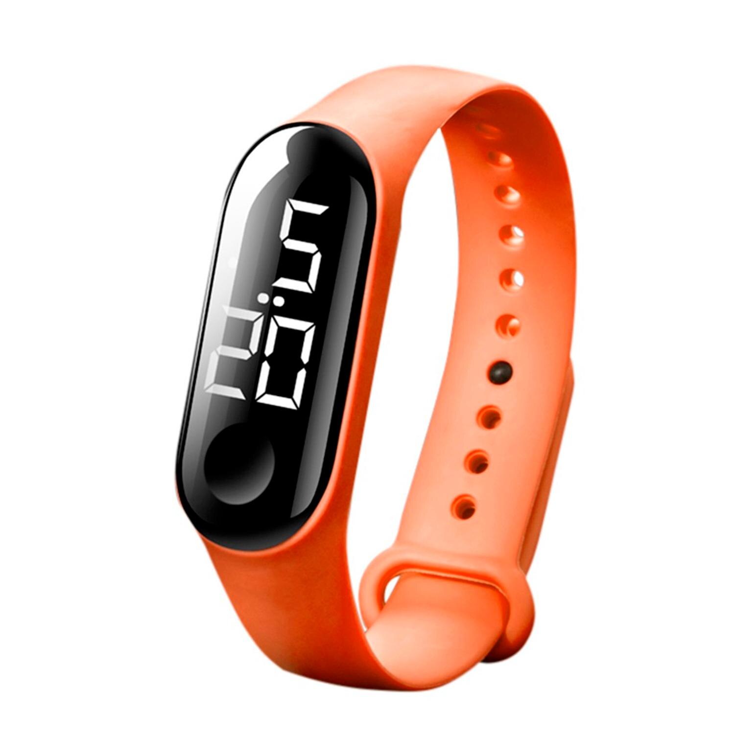 Herreklokkene berøringsskjerm ledet digitalt vise silikonreim kvinner par armbåndsur elektronisk armbånd klokker låve: D oransje