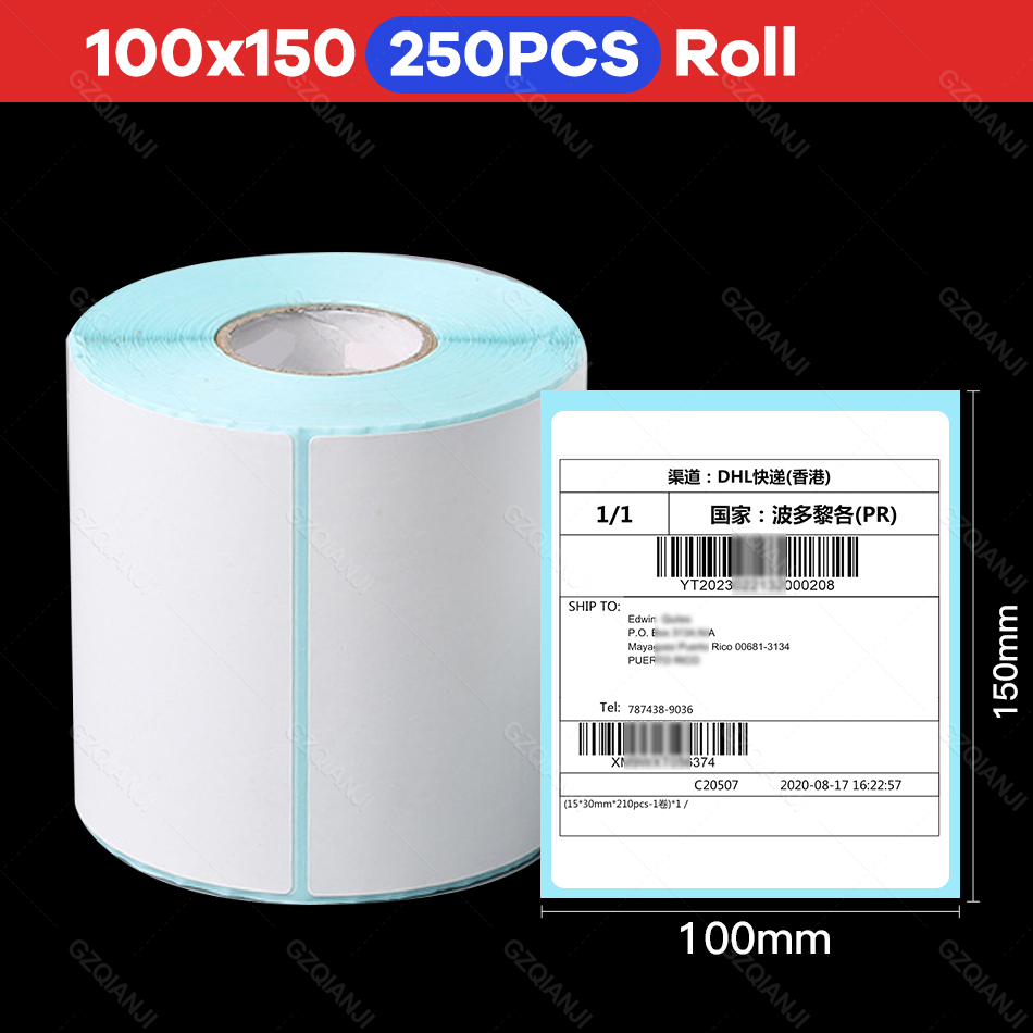 Lastest USB Thermal Address Printer Waybill 100 110mm Label Printer For Express Logistic Label Paper Roll: 100x150mmx250pcs / UK Plug
