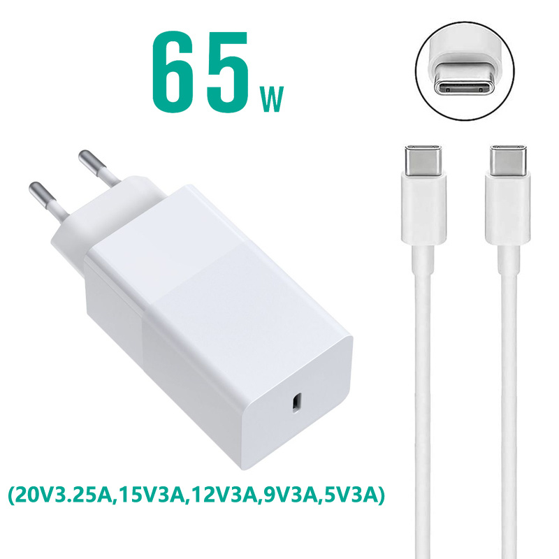 65w usb-c typ-c pd ladegerät, universelles usb-typ-c-netzteil für macbook, hp, dell, lenovo notebook, tablet und smartphone: Eu-weiß