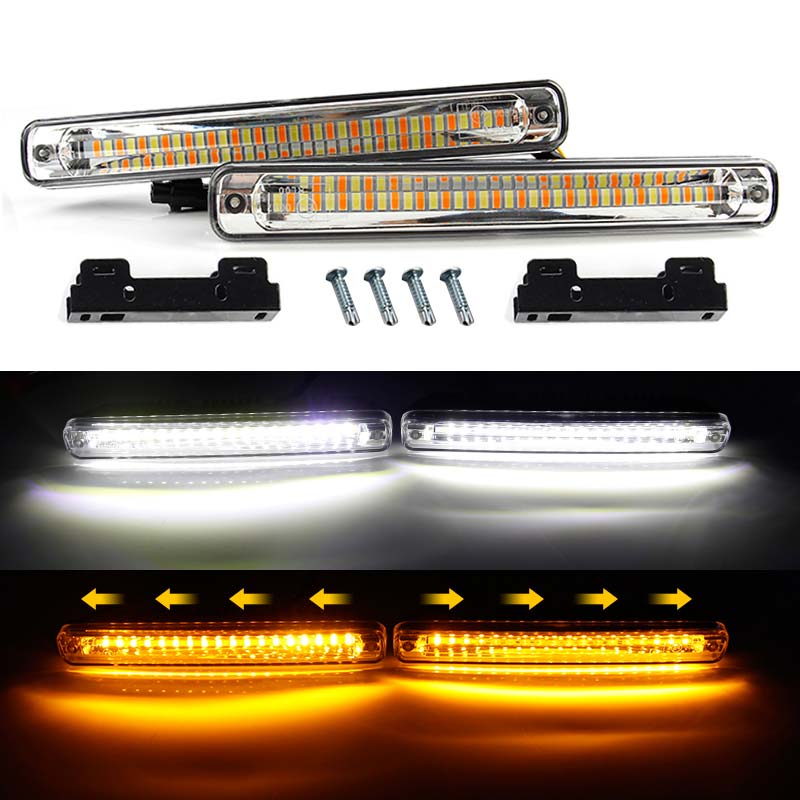 Okeen 2 Pcs Sequentiële Vloeiende Auto Led Drl Dagrijverlichting Drl + Geel Richtingaanwijzer Super Wit Drl fog Lamp 12V: Default Title