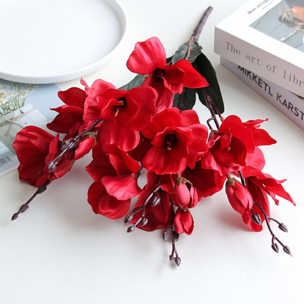 Ramo de flores artificiales de seda, plantas de simulación de Magnolia para decoración del hogar, sala de estar, propuesta de boda, 5 tenedores, 20 cabezas: Red