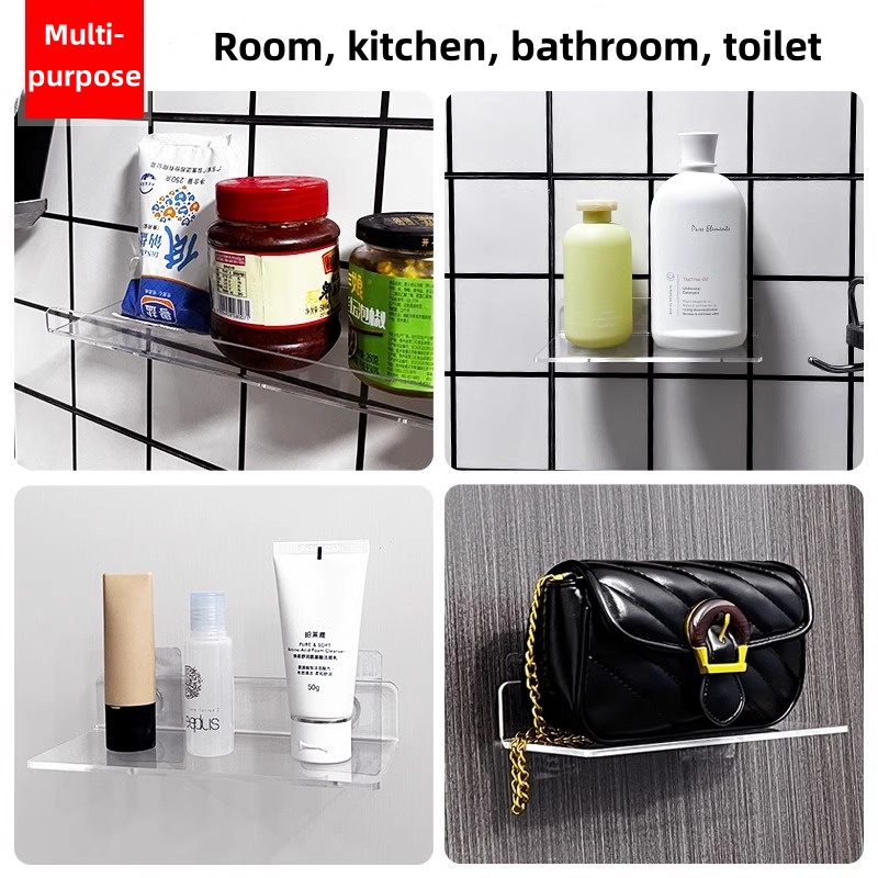 Wall-mounted Acrylic Storage Rack Removable Bathroom Shower Organizer Kitchen & Wardrobe Accessories Self-Adhesive Storage Shelf