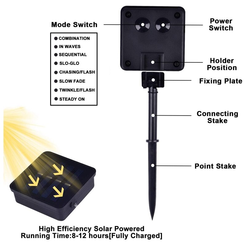 Cadena de luces LED solares, luces feérico Navidad flexibles impermeables de 10M, usadas en patios al aire libre
