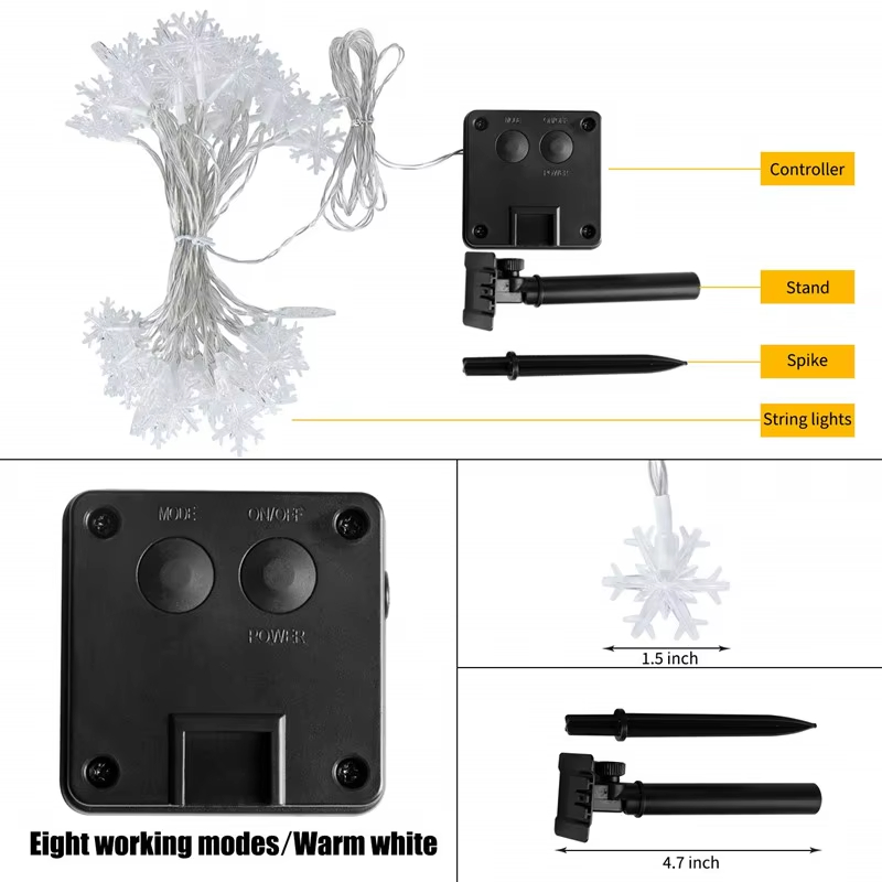 7/12M Solar Led Sneeuwvlok String Knipperende Ster Lamp Outdoor Festival Arrangement Nieuwjaar Bruiloft Kerstboom Decor