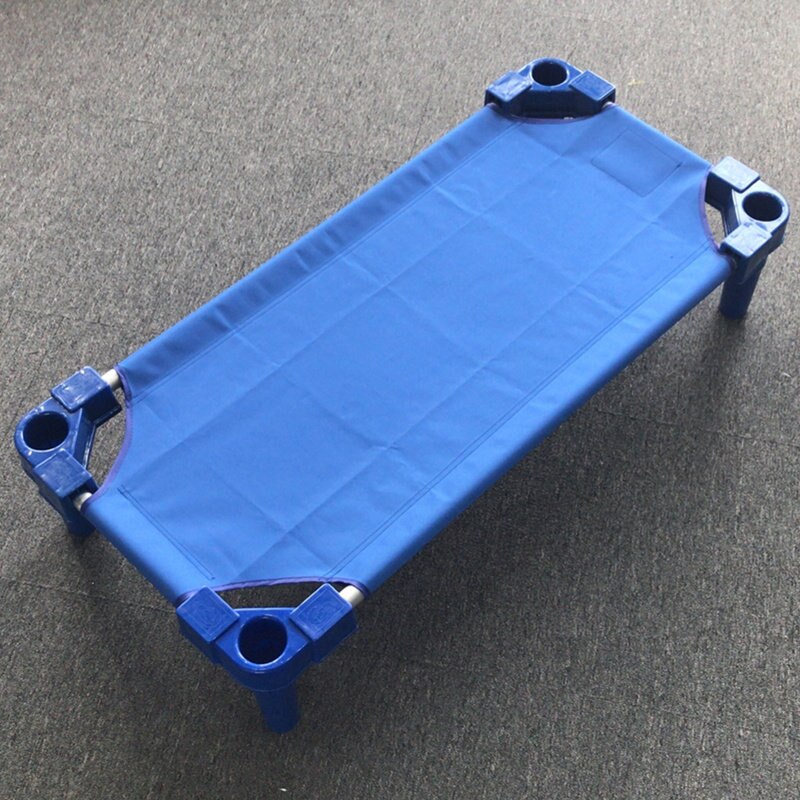ALWAYSME Aluminum Alloy Frame Baby Kids Children Bed Crib Streamline Toddler Cot Daycare Sleeping Cot for Kids Kindergarten Bed: Blue Aluminum Alloy