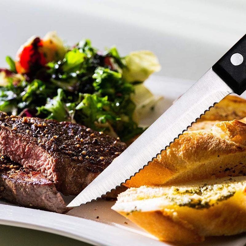 Juego de cuchillos para carne, juego de cubiertos, 4/6/8/16 Uds., cuchillos de cena dentados afilados de acero inoxidable, aptos para lavavajillas para carne y pan