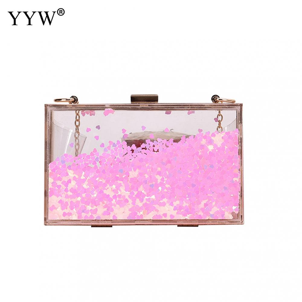 YYW Argento Rosa Acrilico Sacchetto di Sera Delle Donne di Spalla Femminile Borsa Della Borsa di Crossbody Della Borsa Carino Trasparente Vedere Attraverso La Casella di Frizione