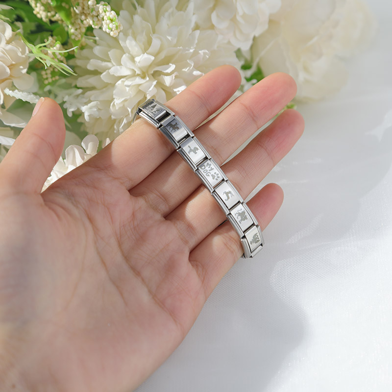 Hapiship Beliebte Einhorn Alpaka Katze Hund Fußspuren Charme Verbindet Fit 9mm Edelstahl Armband Schmuck, Der DJ197