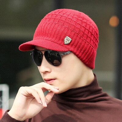 Gestrickte Männer Frauen Winter Mützen Hüte Sturmhaube Vlies Schädel Erreichte Kappen Schal Gesicht Maske Wolle Warme Skullies Gorros: rot