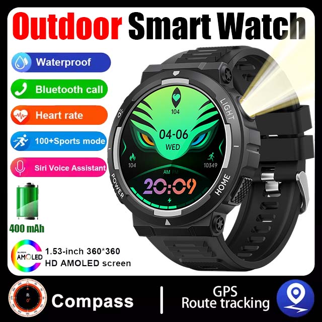 Iluminação LED ao ar livre relógio inteligente para homens, Huawei, chamada Bluetooth, bússola, IP68, 3ATM, nadar à prova d'água, faixa GPS Smartwatch, novo, 2022: Branco