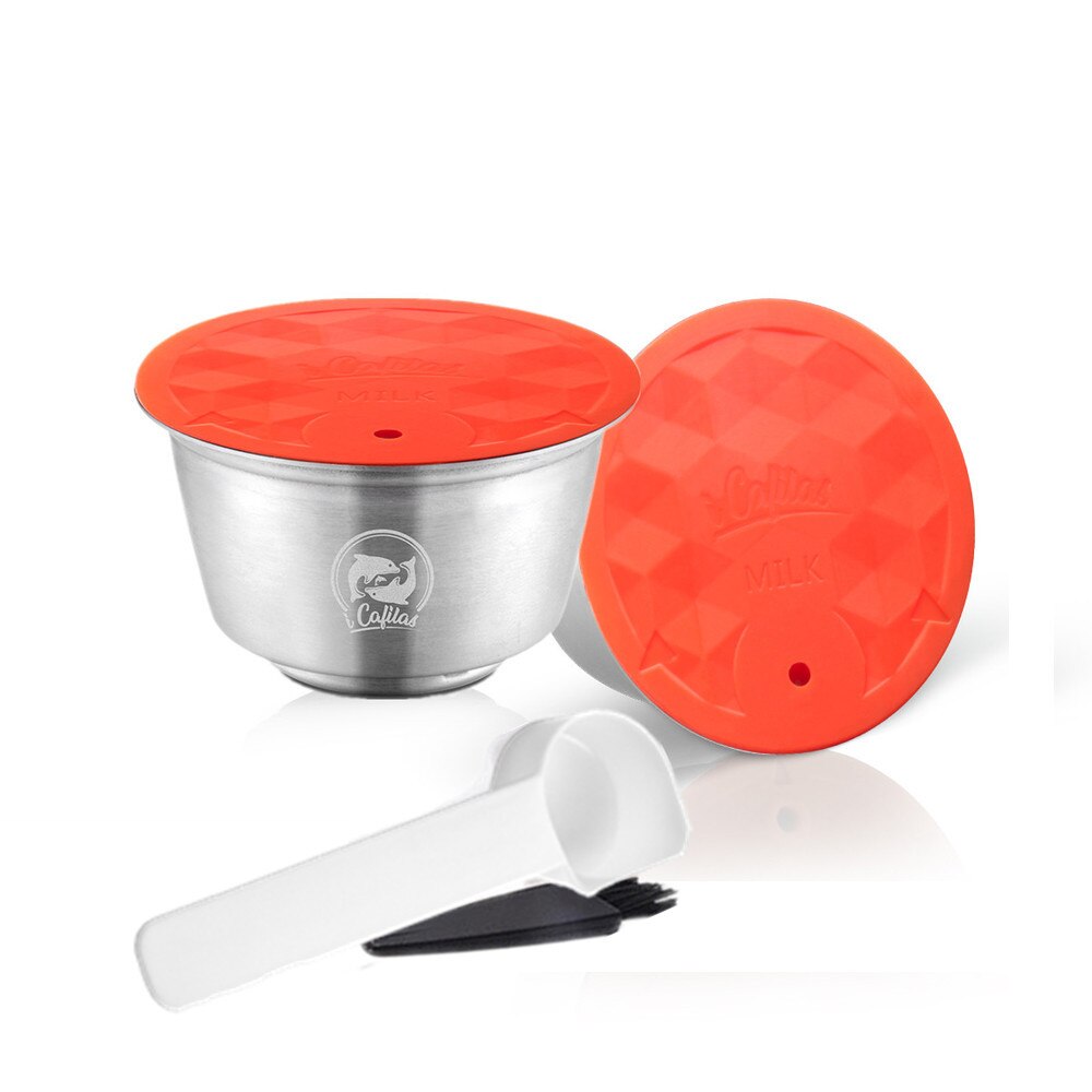Reusable Coffee Capsule Cup Comaptible For Nescafe Dolce Gusto Lumio Refillable Filter Stainless Steel Body Original Lid: 2Milk Capsule