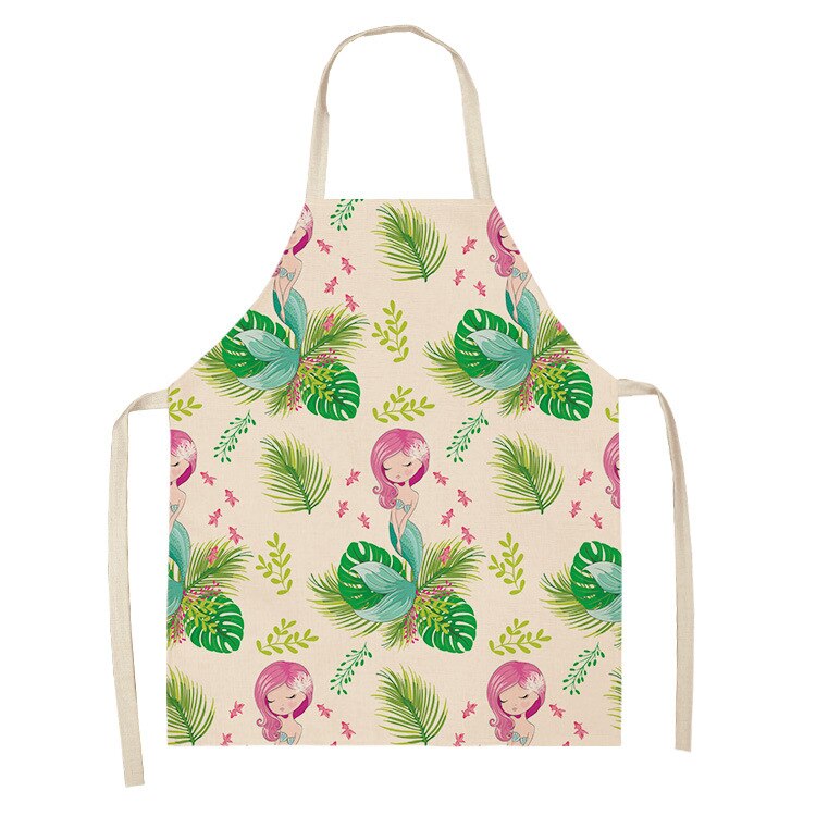 kid apron Kawaii Girl Mermaid Printed Sleeveless Aprons Kitchen Women Cotton Linen Pinafore Home Cooking Baking Waist Bib: 6 / 38x47cm