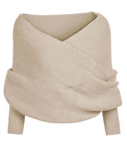 Antumn v-hals kvinders strikket sweater wrap strikvarer top scarfpullover jumper pull: Beige