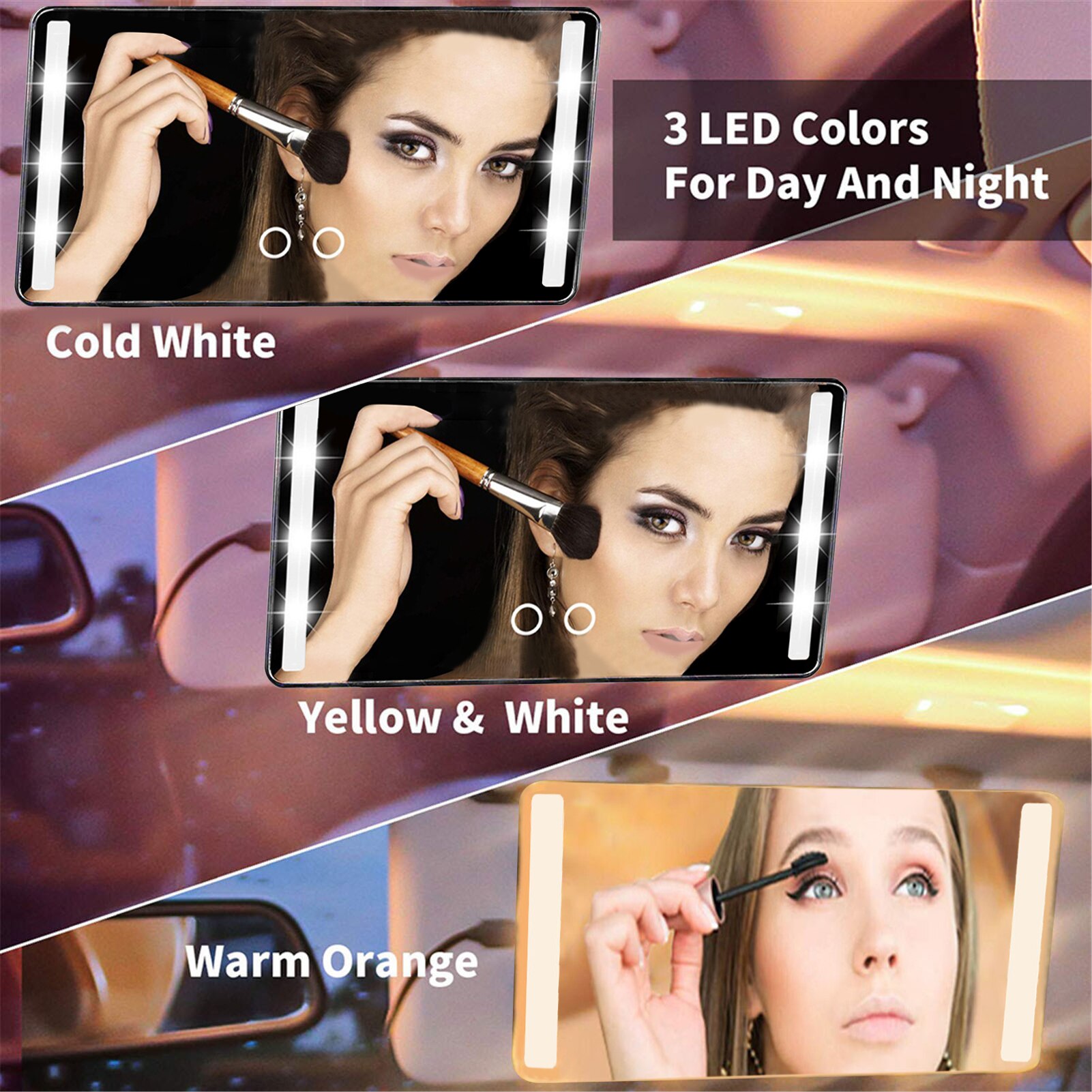 Universal LED Car Interior Mirror Makeup Mirror Touch Switch 3 Lighting Mode 22 LED Car Back Seat Safety Rear Mirror LED Mirror
