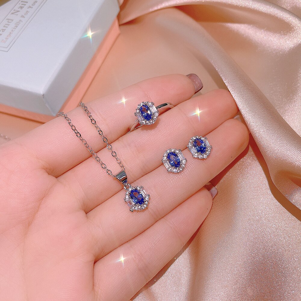 exquisit frauen Silber Farbe Schmuck einstellen Platz schneiden Zirkon Stein Ohrringe Ring Halskette Hochzeit Bankett Jewe: 1 einstellen