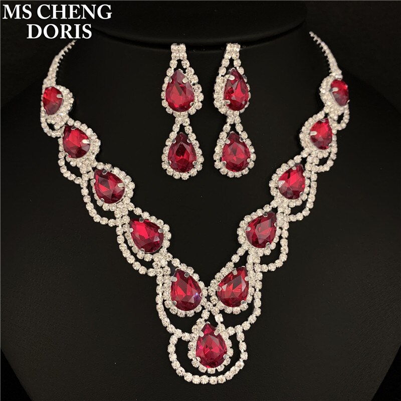 Luxury Royal Blue Crystal Bridal Jewelry Sets Rhinestone Statement Choker Necklace Earrings Women Wedding Jewelry Sets: 5