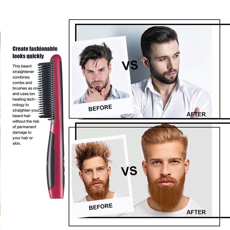 Herre lige skæg børste hår glattejern infrarød turmalin keramisk jern glatning krusning hår styling kam