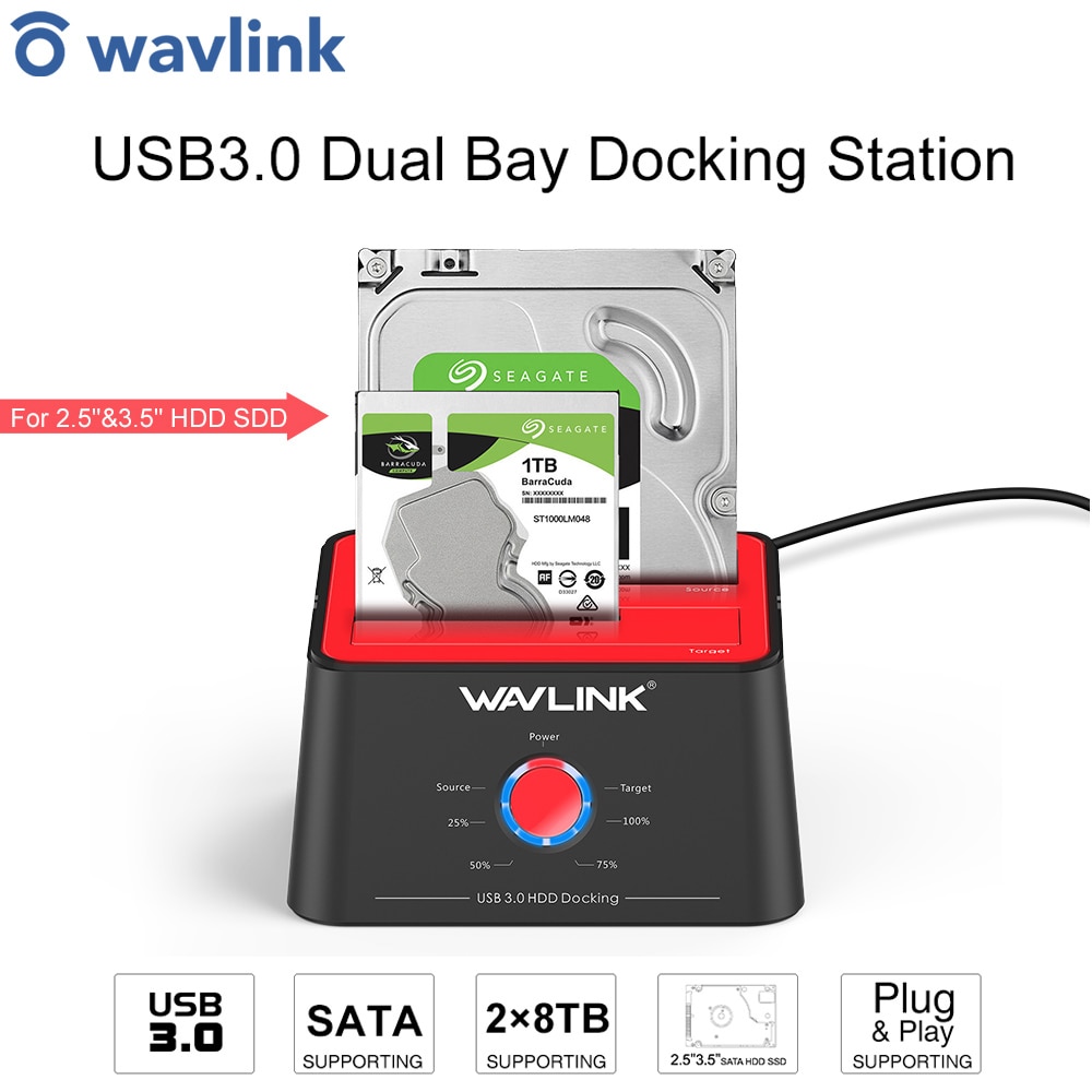 Wavlink Usb 3.0 Sata Dual Bay Hdd Docking Station Externe Hdd & Ssd 8 Tb Hdd Behuizing Offline Kloon Voor 2.5 & 3.5 Inch Sata