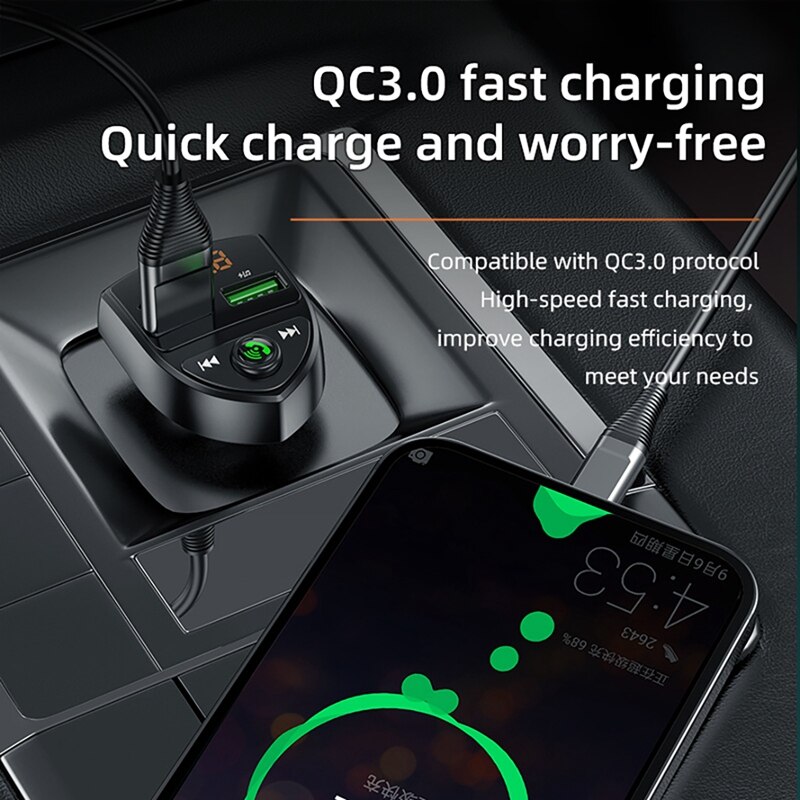 C8 QC 3.0 Bluetooth 5.0 FM Transmitter MP3 Player Car Bluetooth Hands-Free Fm Bluetooth Transmitter