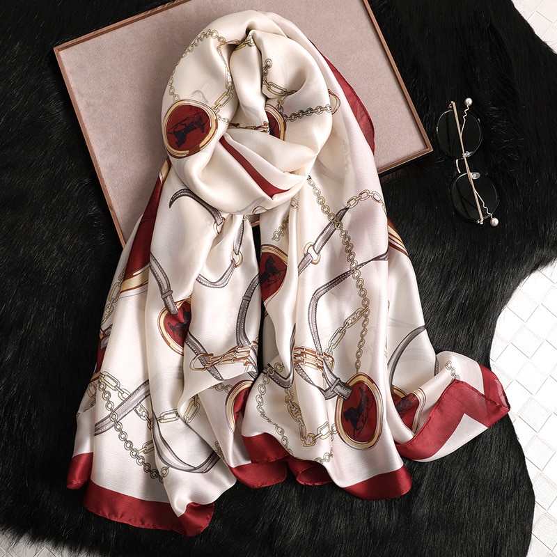 Høst 100%  silkeskjerf dame luksusmerke belter sjal og omslag foulard femme bandana mujer pluss størrelse 180cm