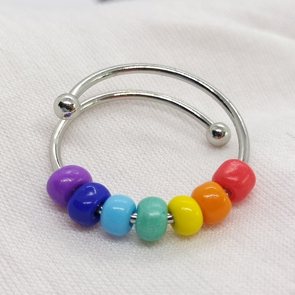 Anxiety Ring Adjustable Opening Women Men Fidget Ring With Bead Worry Stress Relief Jewelry For Female Stacking Finger Rings: RING1689-2