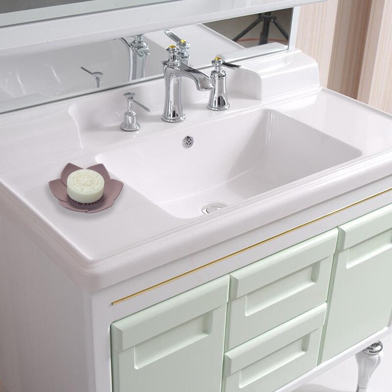 Porte-savon en Silicone en forme de Lotus, plateau de vidange de savon, porte-savon en forme de fleur, salle de bain, rangement de savon, vaisselle de cuisine, outils portables