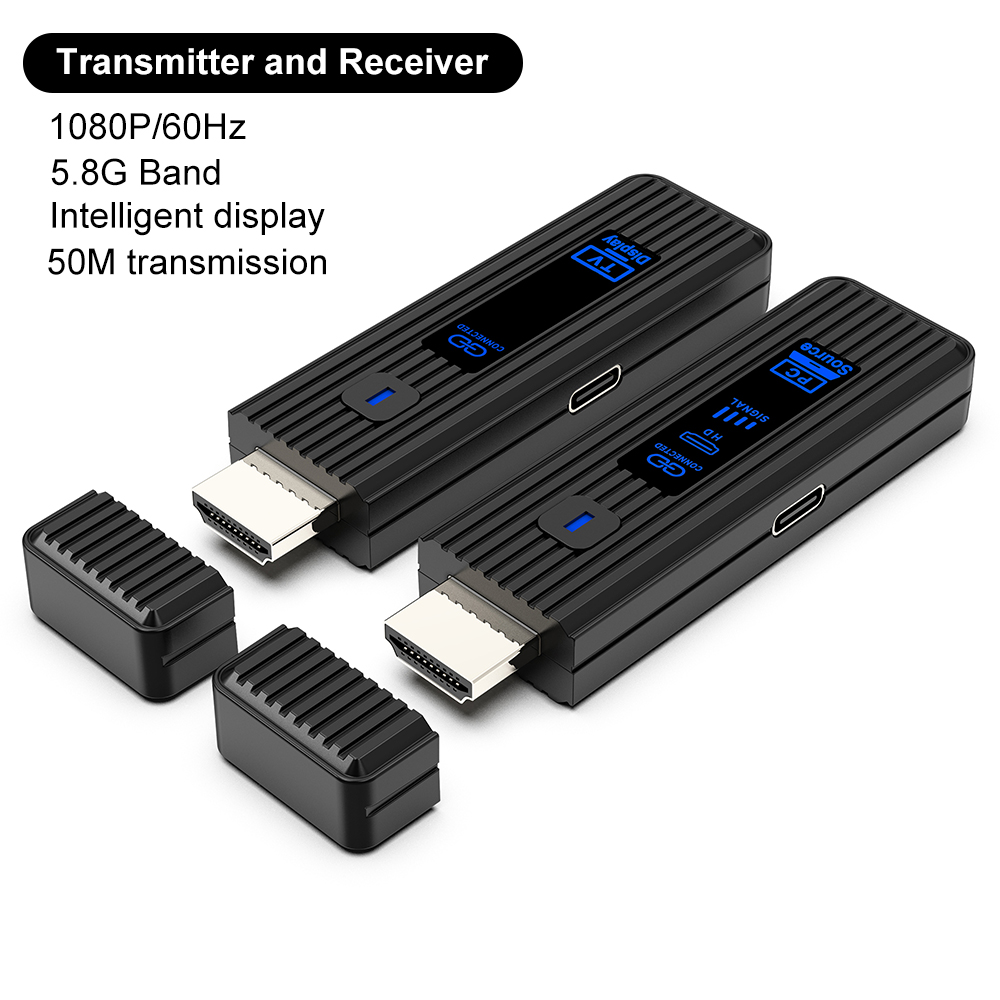 5.8g trådlösa hdmi-videosändare/mottagare förlängare 50m 1080p hdmi-video/ljud-tv-sticka intelligent displayadapter för tv/pc: Röd