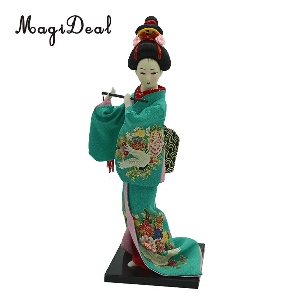 12 tommer vintage japansk kimono geisha dukkefigur i grønt tøj boligindretning