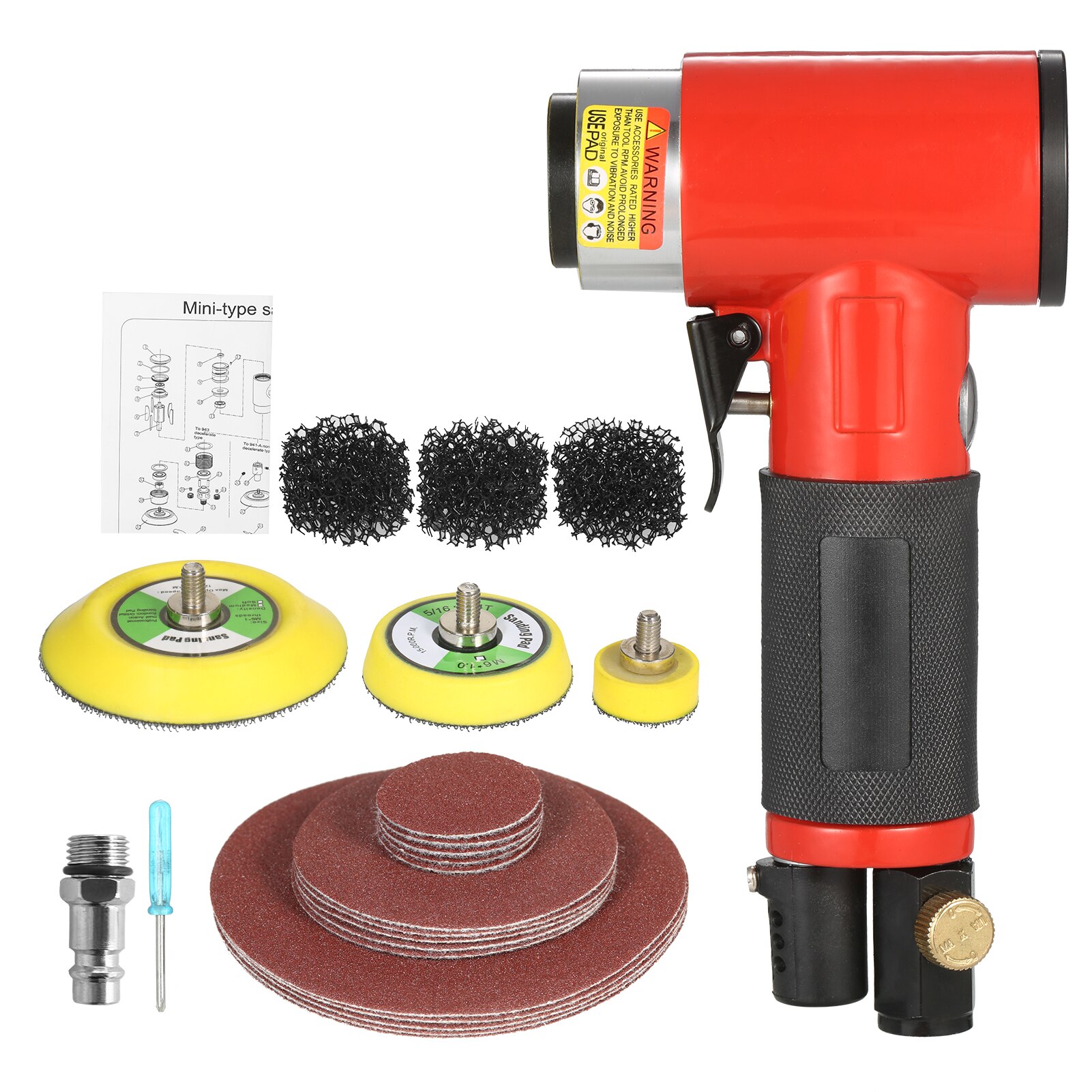 Mini Air Sander with 1/2/3 Inch Sand Disks Random Orbital Pneumatic Sander Air Powered Sanders &amp; Polisher with 15 Sandpapers