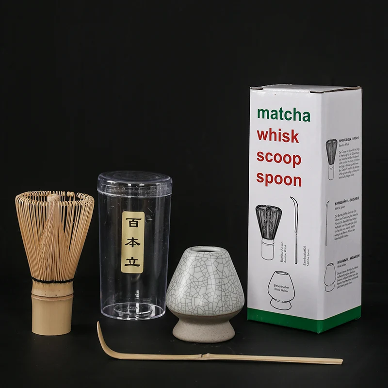 Ensemble de mélangeur matcha japonais en bambou, fait à la main, cuillère à café, agitateur: vert militaire