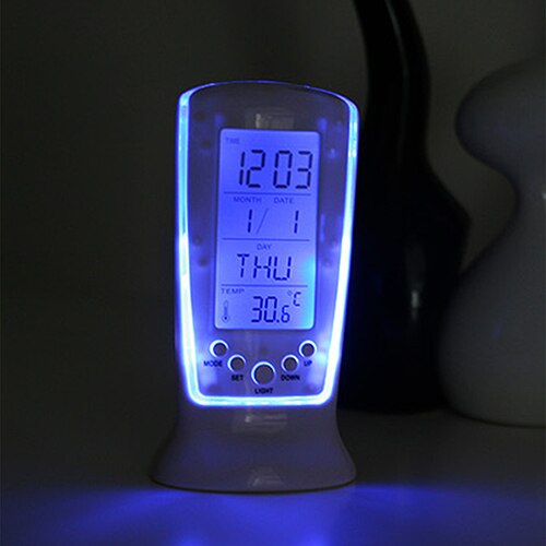 LED Digital Alarm Clock with Blue Backlight Electronic Calendar Thermometer