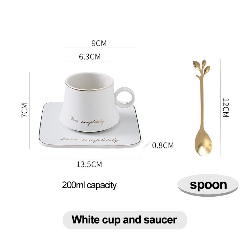 European porcelain Ceramic mug Soy milk Breakfast Condensed Coffee Tea Cup and saucer sets gold spoon mugs Christmas Cups: White