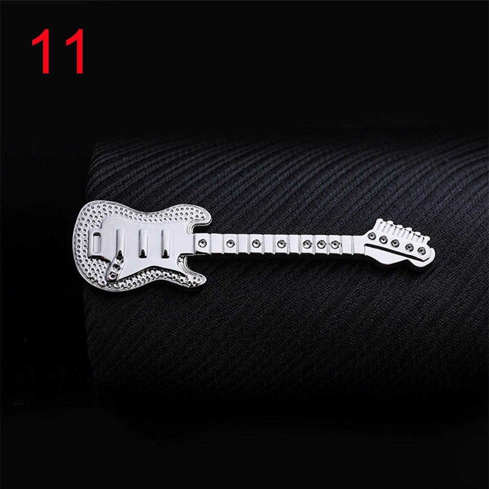 1pc Men Tie Clip Fish Bone Leaf Guitar Feather Saxophone Multiple Styles Tone Metal Tie Clip Tie Bar Necktie Clips: 11
