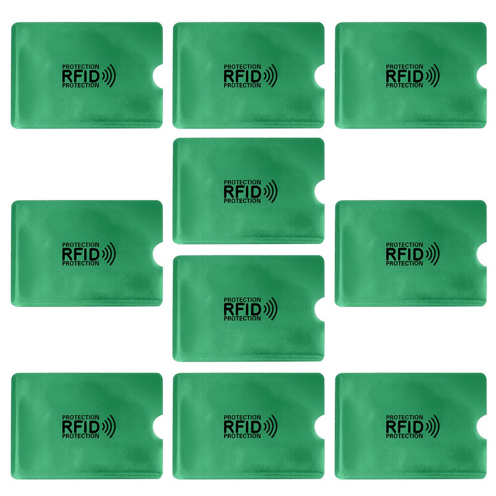 Tarjetero Anti Rfid con bloqueo de lector, 10 piezas, soporte de tarjeta de identificación de crédito, funda protectora de Metal de aluminio, soporte NFC 6,2x9,2: Green 10 pcs