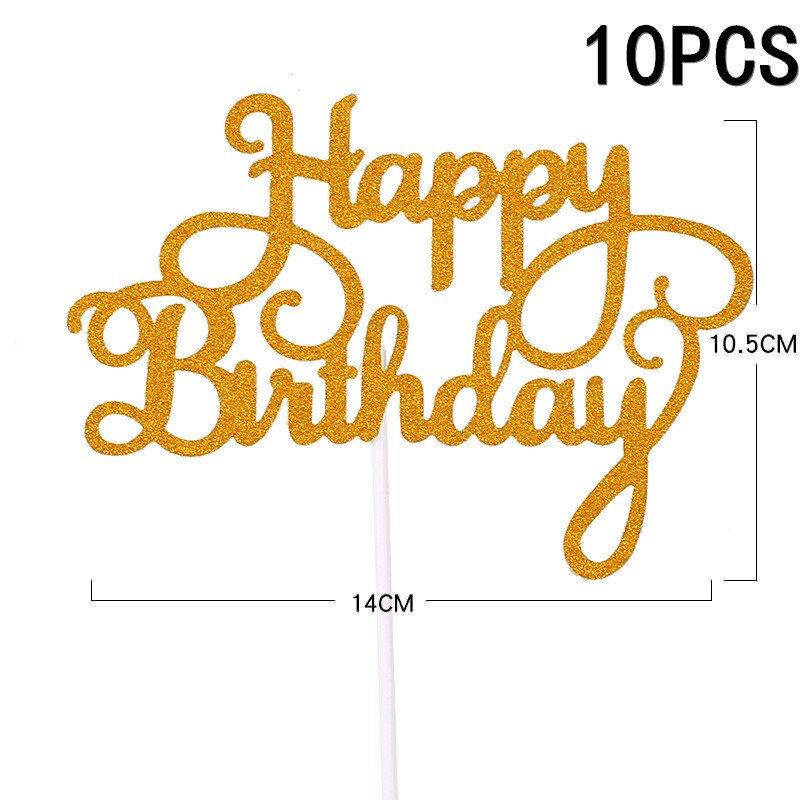 10/1pcs Cake Decoration Happy Birthday Cake Topper Girl`s Birthday Dessert Decor Sign Cake Topper Sparkle Decoration: 10pcs gold