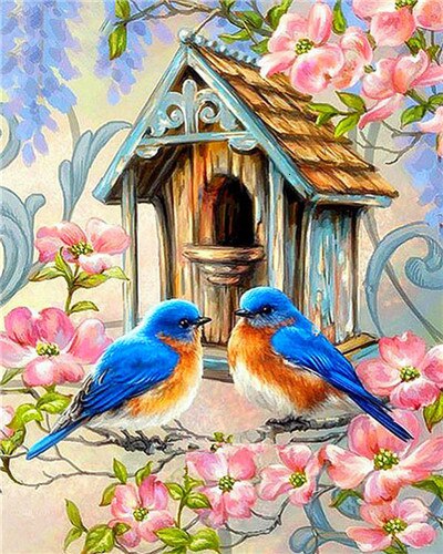 AZQSD Unframe peinture pour travaux manuels par numéros sur toile fleur Dewcor pour la maison peinture à l'huile par numéros ensemble oiseaux peint à la main: SZGD1922