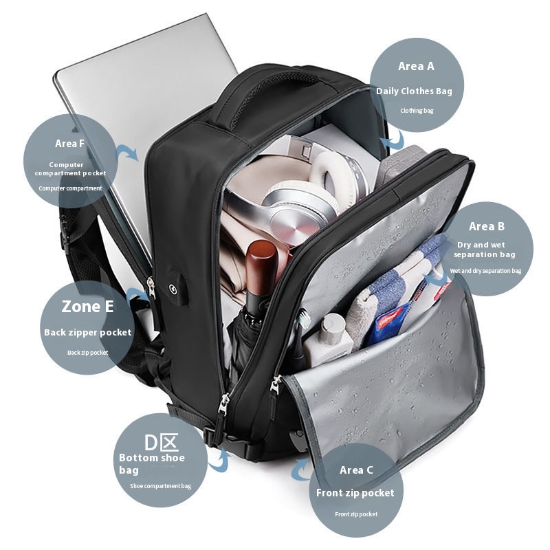 Men's Business Laptop Backpack Large Capacity Expansion Hiking Backpack Cabin Airplane Travel Backpack 40x20x25 Women's Bag Wate