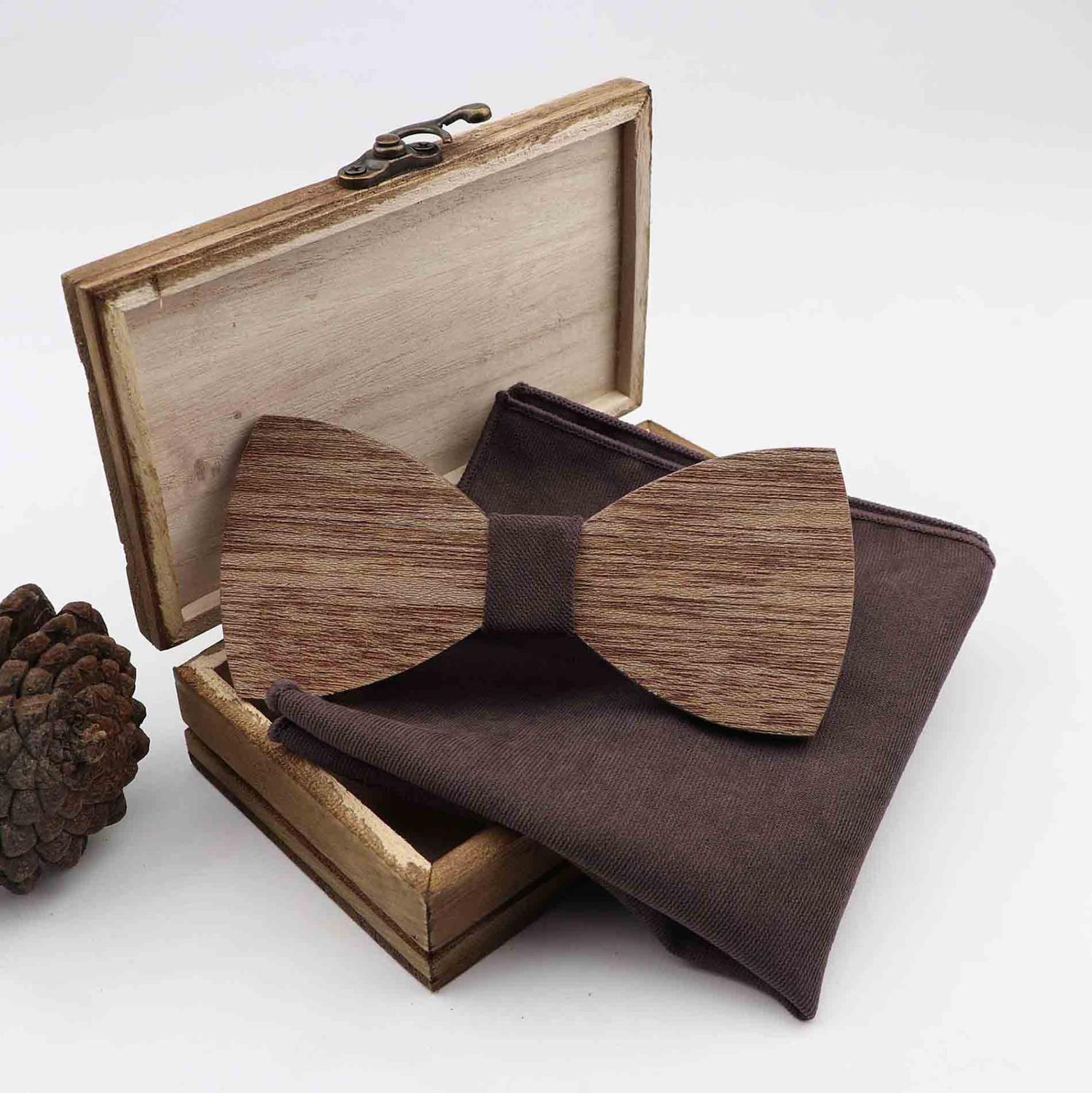 Handgemachte 100% Holz Bogen Krawatten Tasche Platz Set Für Männer Hochzeit Feste Farbe Ganze Holz Butter: 15