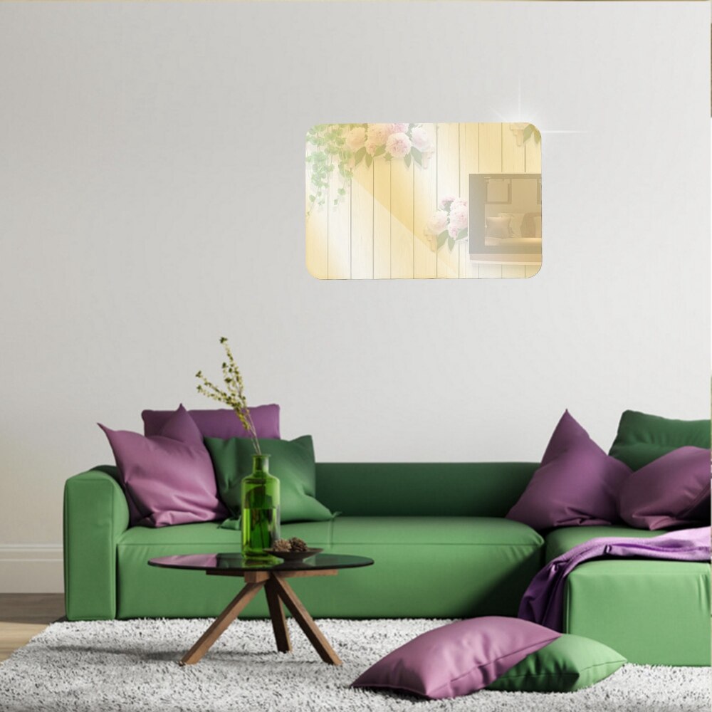 Square Oval Mirror Wall Sticker Kitchen Wall Mirror Tiles Silver Gold Waterproof Bathroom Wall Sticker Home Decore 17X27CM