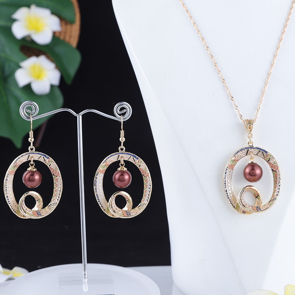 SophiaXuan Schmuck setzt Hibiskus Blumen Perle Halskette einstellen hawaiisch Polynesian Gold Überzogene Halskette setzt für Frauen: ZH0613GOMUBR