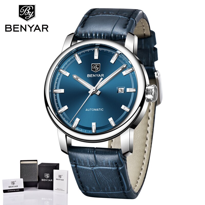 BENYAR mannen Horloges Automatische/Mechanische/Luxe/Horloge mannen Roestvrij Staal Waterdichte Horloge Mannen Klok relogio Masculino: L-Blue