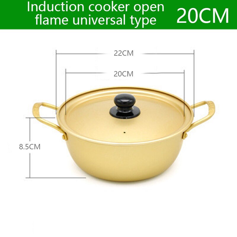 Olla dorada para Fideos, tallarines coreanos para Ramen, olla de sopa de aluminio con tapa, fideos, leche, huevo, sopa, herramientas de cocina, olla rápida✈✈✈✈✈: 20cm-Dual purpose