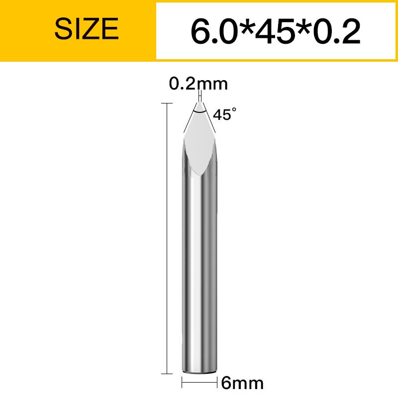 Vsharp 3 Edges 6mm Carbide V-shape Engraving Bit TriangularMilling Cutter Wood Acrylic PVC Jade Metal CNC Tool Engraving Carving: 6x45Deg.x0.2