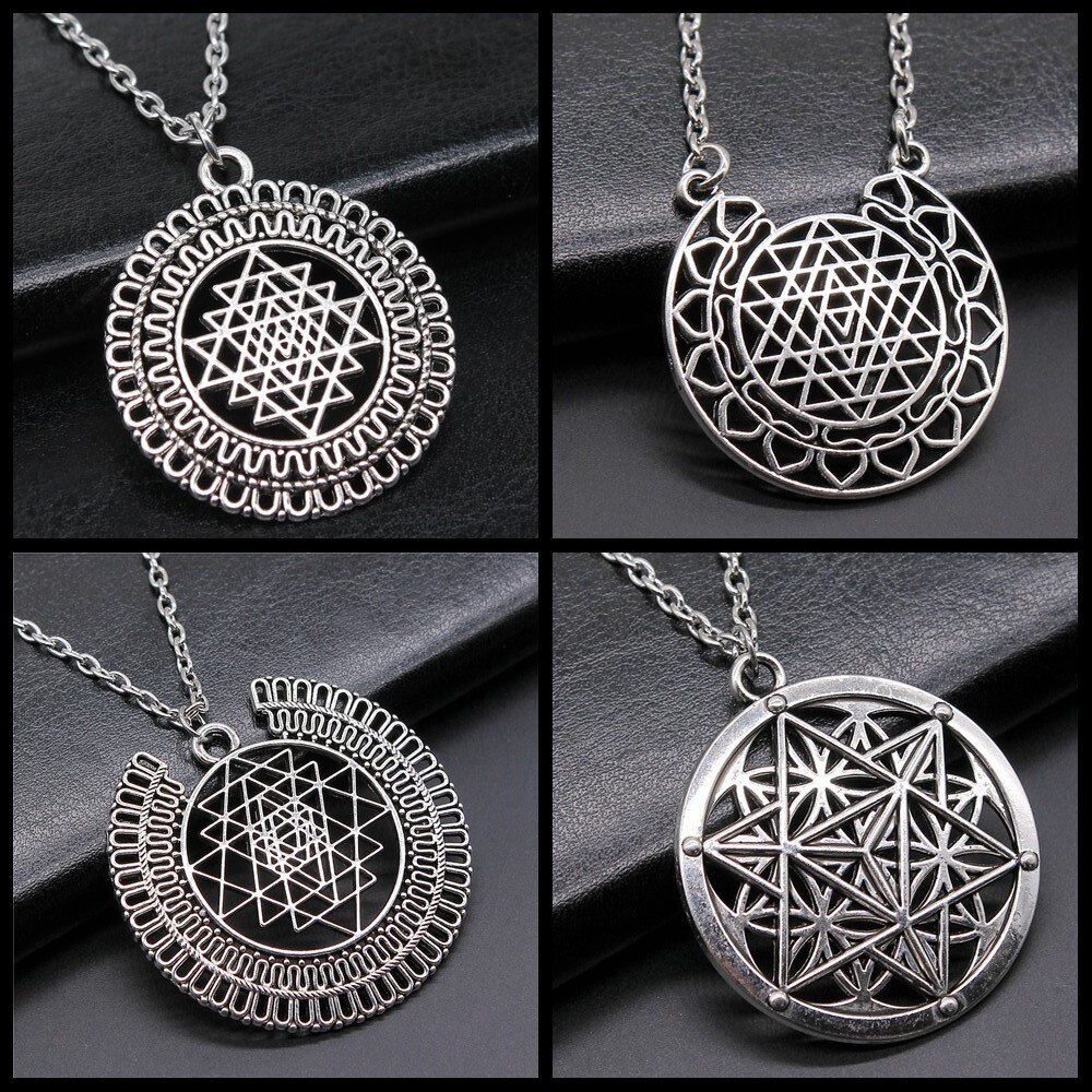 Creatieve Party Sieraden Accessoires Antiek Zilver Kleur Sri Yantra Patroon Hanger Ketting Voor Vrouwen Trendy Sieraden