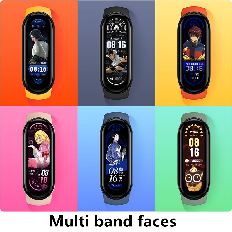 Global Version Xiaomi Mi Band 6 AMOLED Screen Blood Oxygen Fitness Traker Heart Rate 5ATM Waterproof Smart Band 5 Color Bracelet